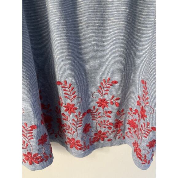 Talbots Off The Shoulder Embroidered Tunic Top Size Large Blue Red Peasant Boho - Picture 2 of 9